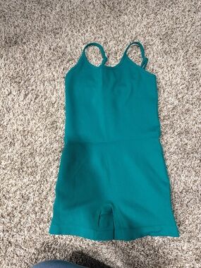 Teal Ribbed Tank Romper